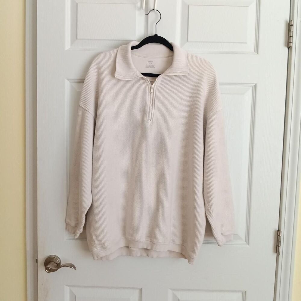 Aerie Oversized Ribbed Quarter-Zip Pullover Sweater Size S